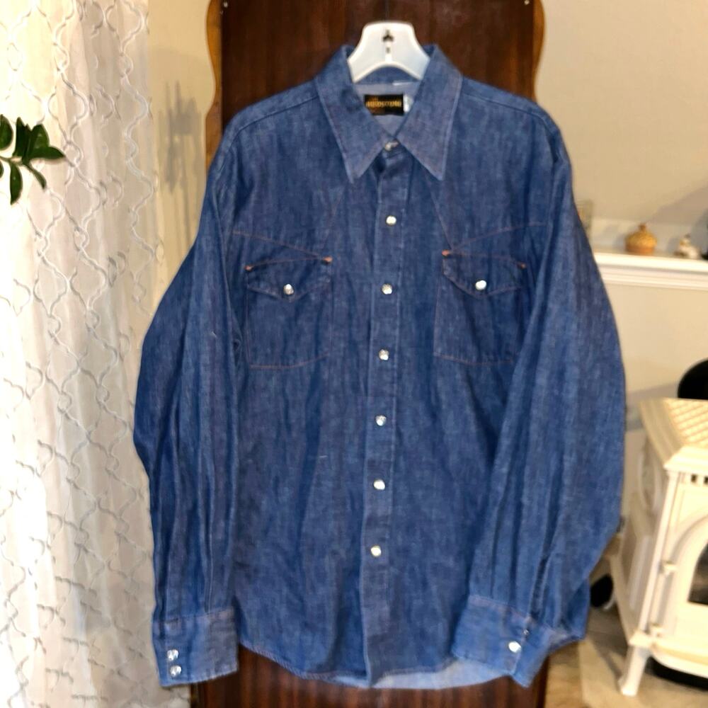 Vintage 70’s red stone denim button up long sleeve shirt men’s XL